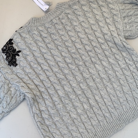 Topshop Chunky Cable Knit Lace Appliqué Sweater - Picture 2 of 7